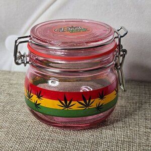 Dizzy ✦ Rasta Leaf Airtight Herb Jar ✦ Glass Storage Container 3" NWOT